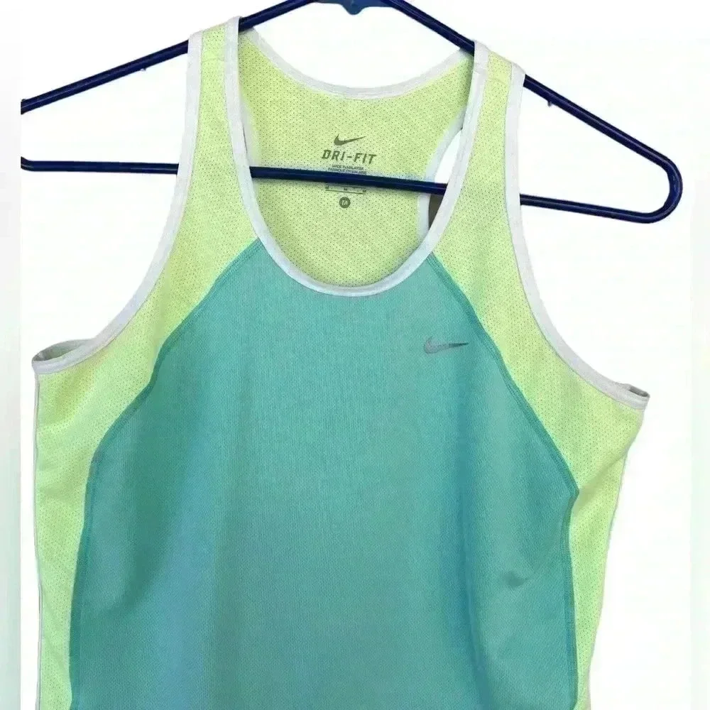 NIKE women’s workout tank top bright yellow and aqua blue size M used no flows